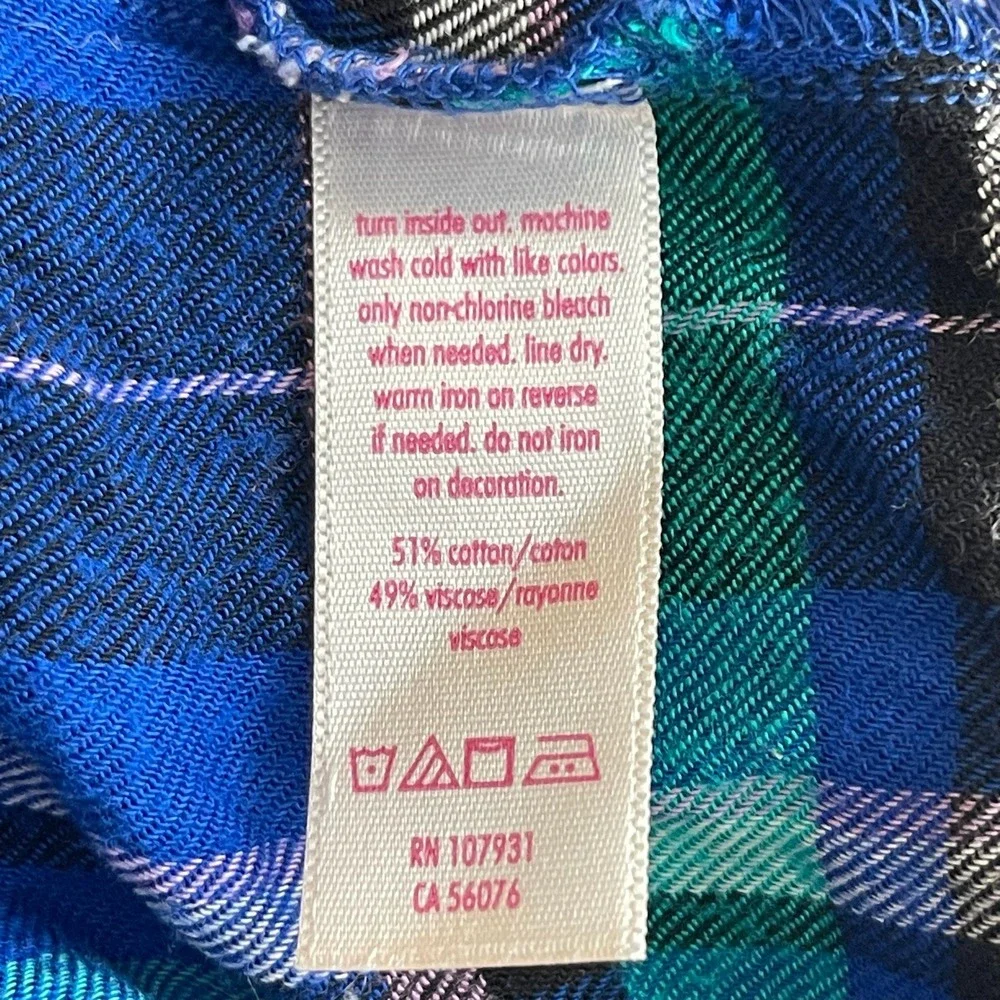 Justice Girl's Blue Plaid Long Sleeve Button Front School Shirt Top Size 14-16